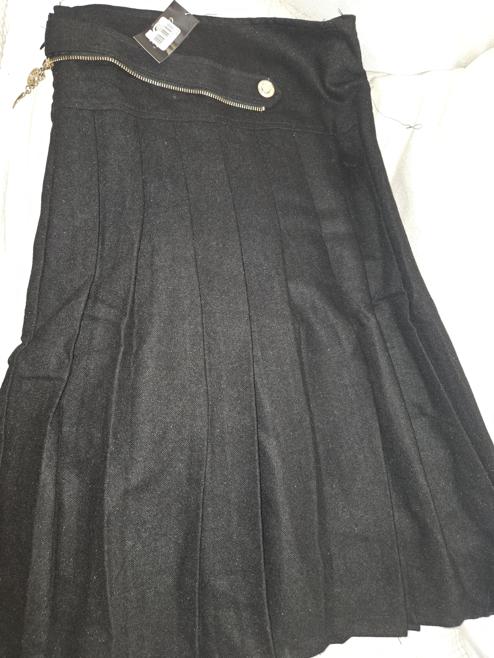 Pleated Black Women's Skirt with Zip Detail